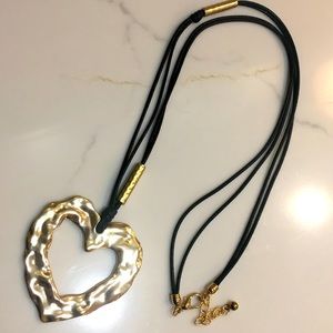Hammered Gold Metal Heart Pendant Necklace Valentines Day